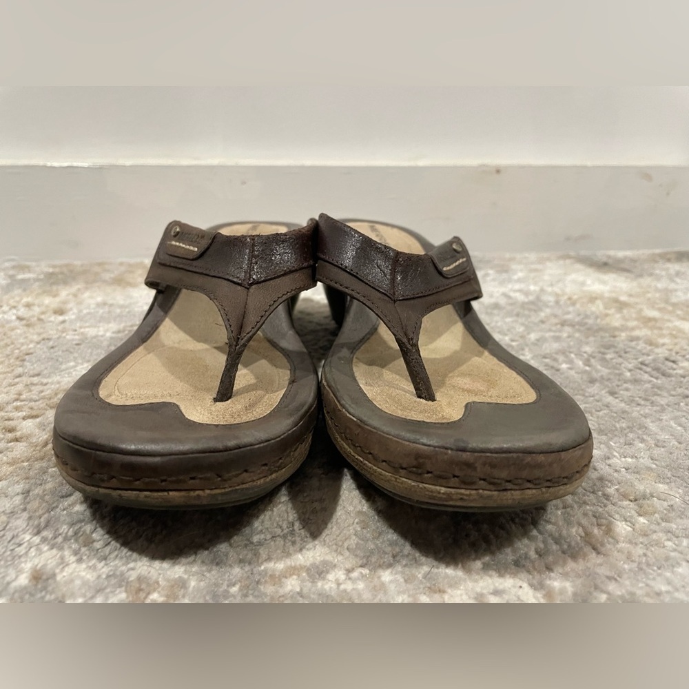 Merrell Luxe Thong Coffee Brown Leather Sandals Women’s Size 7 Open Toe Summer - Picture 8 of 10